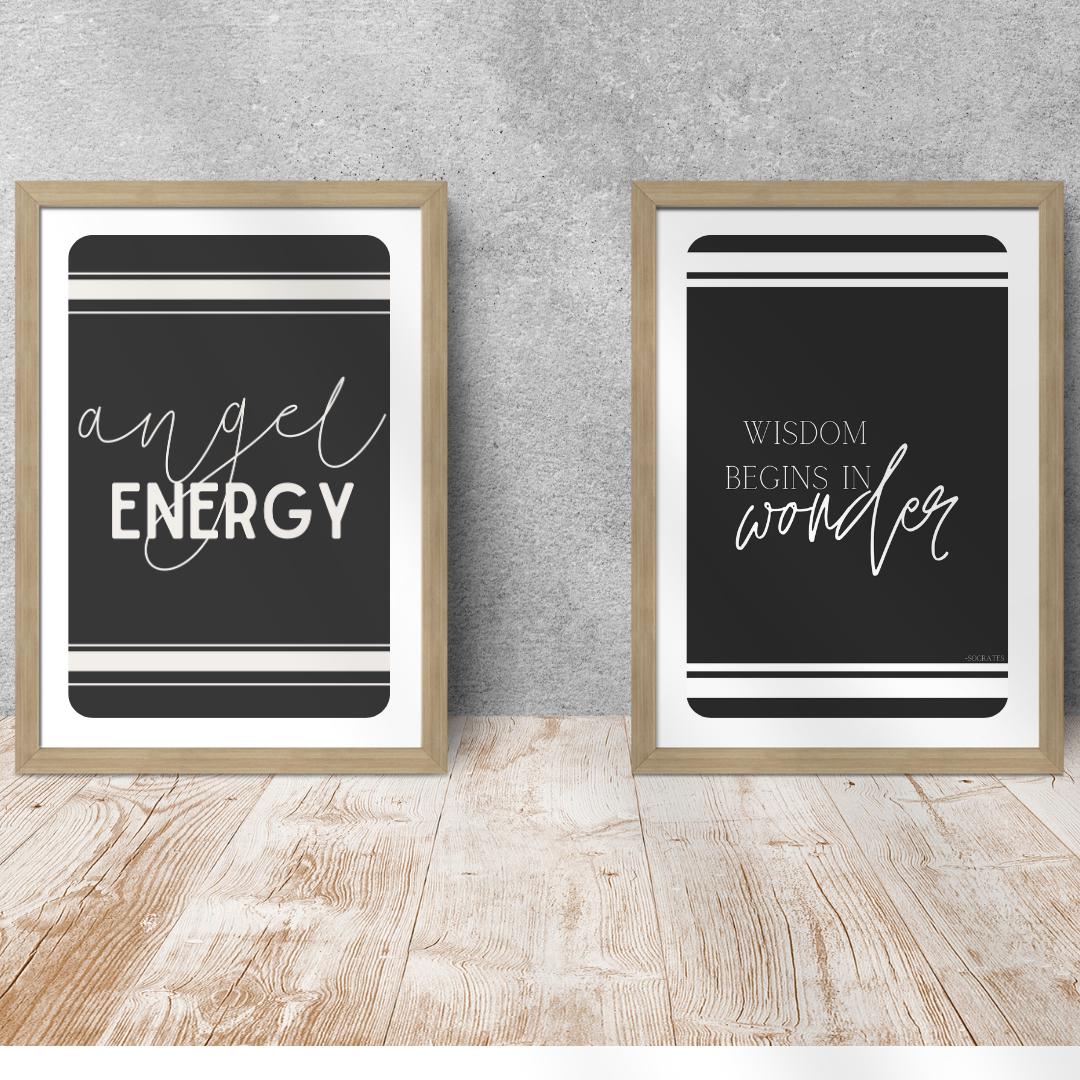 Angel Energy Print: Minimalist Black and White Wall Art (PDF & SVG) - Etsy