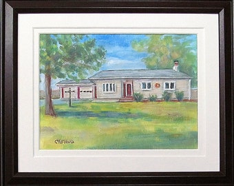 House Warming Gift First Home, Framed New Home Painting,   House Watercolor Portrait, House Portrait From Photo, Realtor  Gift For Client