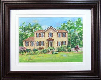 Warming Gift First Home, Framed New Home Painting,   House Watercolor Portrait, House Portrait From Photo, Realtor  Gift For Client