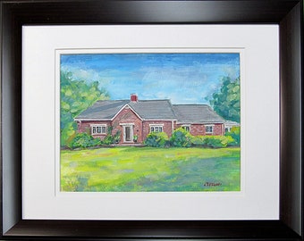 Custom Hand Painted Portrait, Framed watercolor house portrait from your photos, by portrait artist G. Roger Clifford