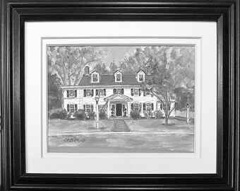 Custom Hand Painted Portrait, Framed watercolor house portrait from your photos, by portrait artist G. Roger Clifford