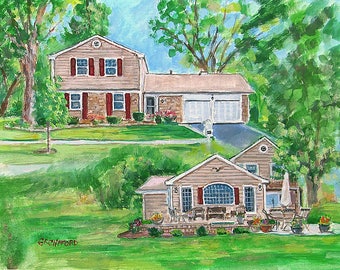 Custom Hand Painted Portrait, Commission a Watercolor House Portrait from your photos, by artist G. Roger Clifford