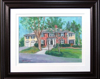 Custom Hand Painted Portrait, Framed watercolor house portrait from your photos, by portrait artist G. Roger Clifford