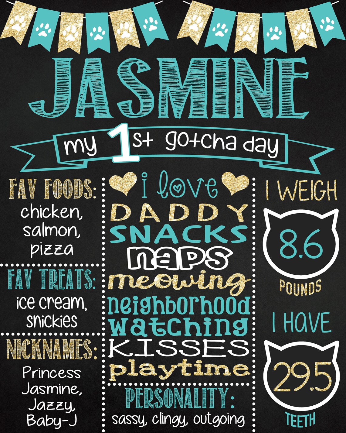 Printable Cat First Gotcha Day Chalkboard Sign Any Age | Etsy