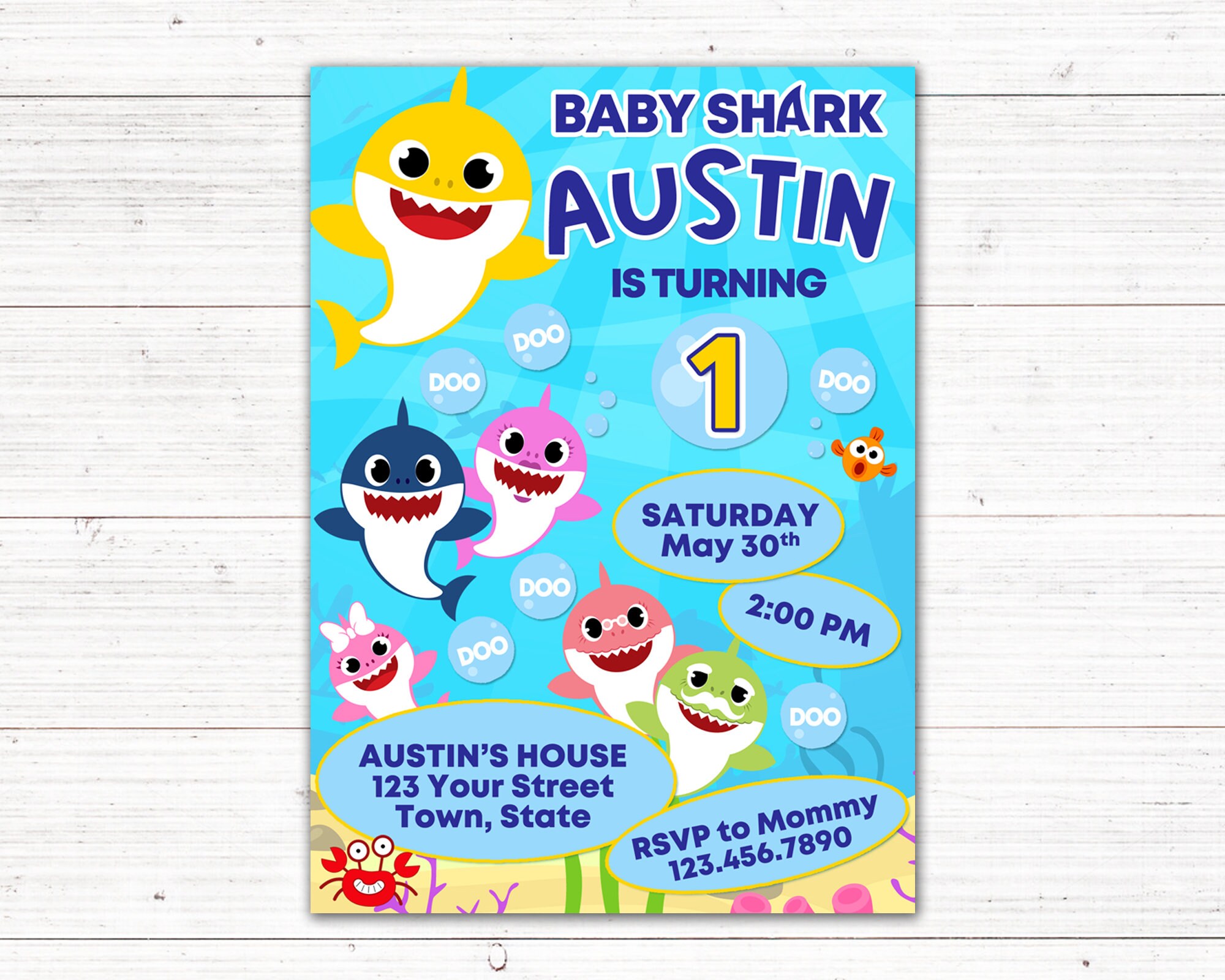 Baby Shark Birthday Invitation First Birthday Printable Etsy UK