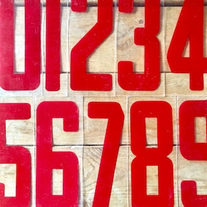 9” Red Vintage Sign Numbers, Pick Your Numbers, Red Lettering On Clear Plastic, Industrial Farmhouse Decor