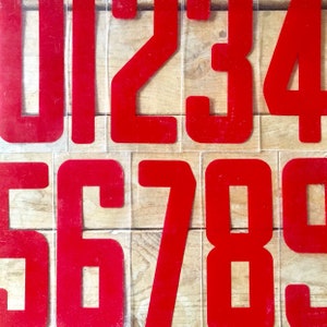 9” Red Vintage Sign Numbers, Pick Your Numbers, Red Lettering On Clear Plastic, Industrial Farmhouse Decor