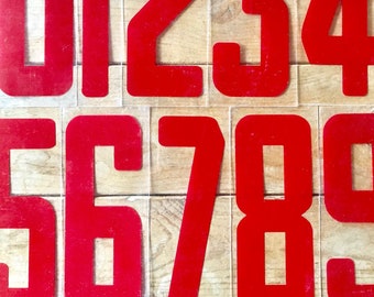 9” Red Vintage Sign Numbers, Pick Your Numbers, Red Lettering On Clear Plastic, Industrial Farmhouse Decor