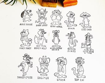 Tú eliges: sellos antiguos de Hanna Barbera, recuerdos de cómics antiguos, sellos de madera y caucho para crear divertidas tarjetas de dibujos animados y regalos de autocuidado.