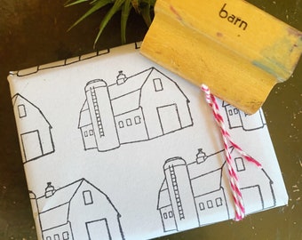 Vintage Barn With Silo Rubber Stamp, Wood Stamps For DIY Cards And Crafts, Farmhouse Gifts And Decor