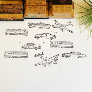 Vintage Flugzeuge, Züge & Automobile Stempel, 20.Jahrhundert Transport Holz- Und Gummistempel, Kinder Party Handwerk Junk Journals