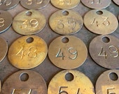 Vintage Brass Tags, Metal Key Fobs,Vintage Cow Tags, Livestock Numbered Tags, Farmhouse Industrial Decor