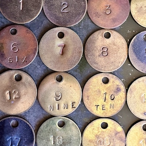 Vintage Brass Tags, Metal Key Fobs,Vintage Cow Tags, Livestock Numbered Tags, Farmhouse Industrial Decor