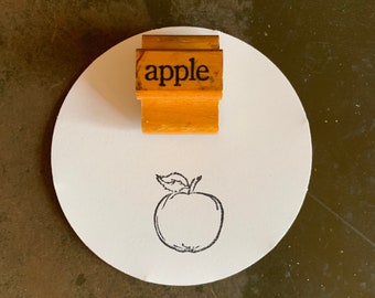 Vintage Wooden Rubber Apple Stamp, Unique Gift For Teacher, Fruit Stamps