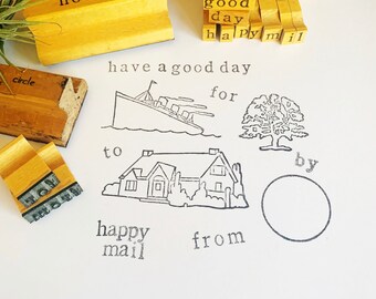Vintage Happy Mail Theme Stamp Set, Snail Mail Rubber Stamps For Decorating Envelopes, DIY Care Package For Friend