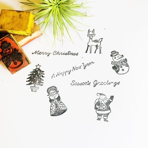 Vintage kerststempels, seizoensstempels voor Bullet Journals en planners, DIY-feestartikelen met sneeuwpopthema
