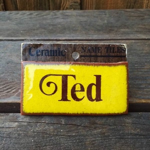 Vintage Ceramic Tile - TED / Name Tile / Decor for TED / Unique Vintage Tile / Yellow Tile / Teddy Bear Tile / Ceramic Ted Tile / Ted Name