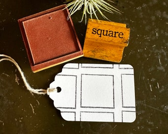 Sello cuadrado vintage para bullet journals, sello de goma con mango de madera, regalos artesanales para creativos.