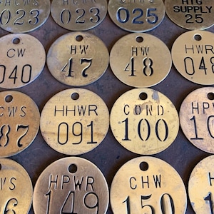 Vintage Brass Number Tags, You Choose Unique Industrial Key Fobs, Tool Check Tags, Steampunk Decor