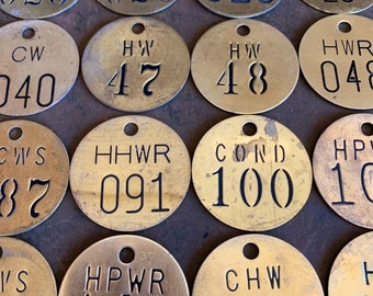 Vintage Brass Number Tags, You Choose Unique Industrial Key Fobs, Tool Check Tags, Steampunk Decor