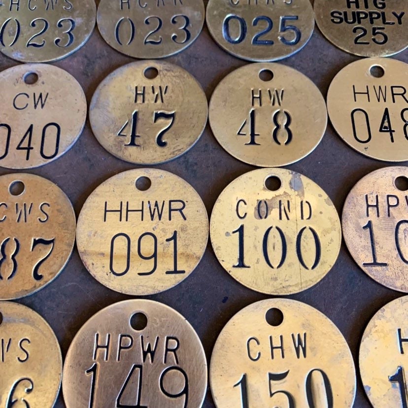 Vintage Brass Number Tags, You Choose Unique Industrial Key Fobs, Tool Check Tags, Steampunk Decor