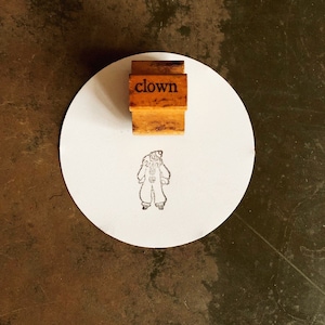 Vintage rubberen stempel enge clown, benodigdheden voor doe-het-zelf circusfeest