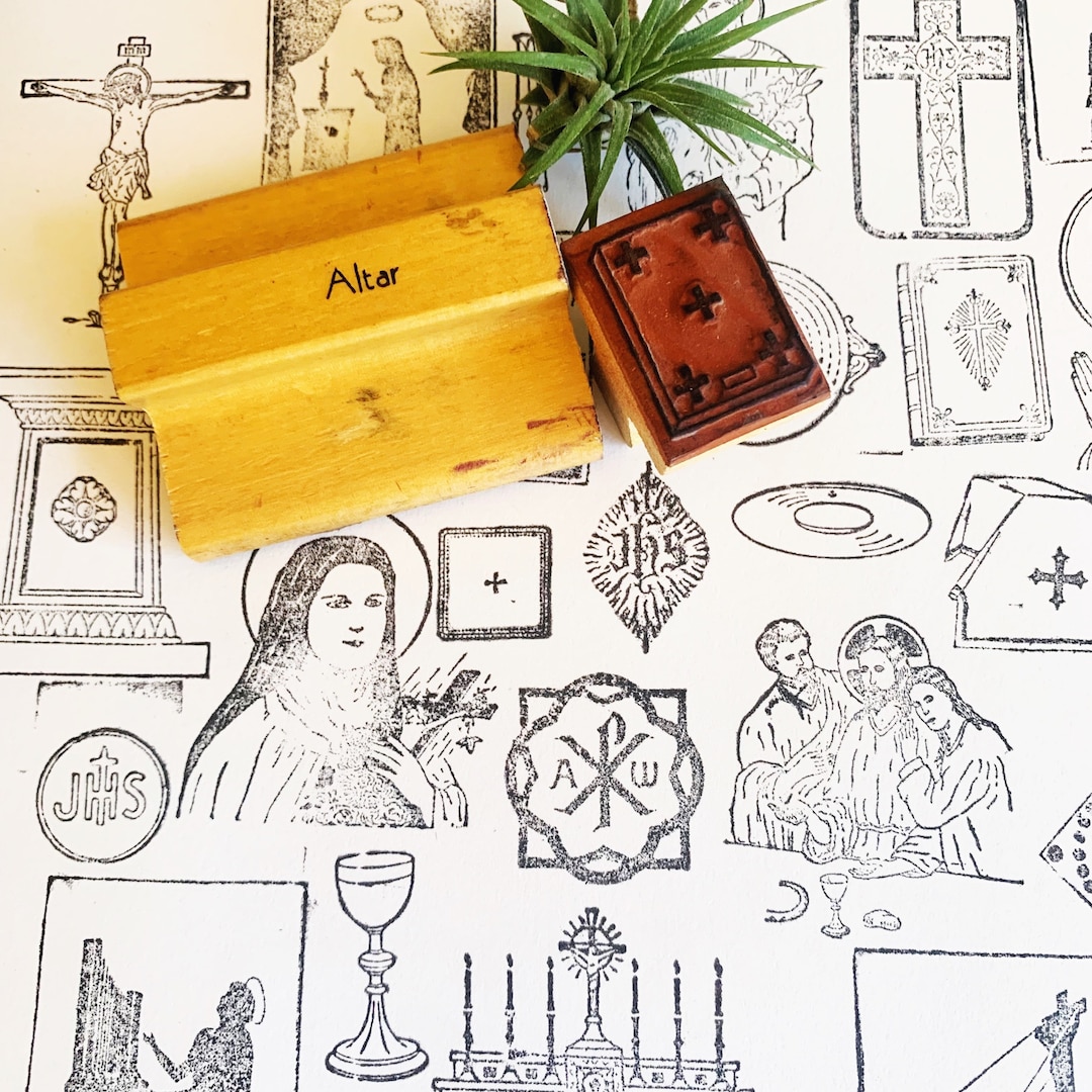 Vintage Religious Stamps, Mother & Jesus Catholic Rubber Stamps, Saints and Pope Bible