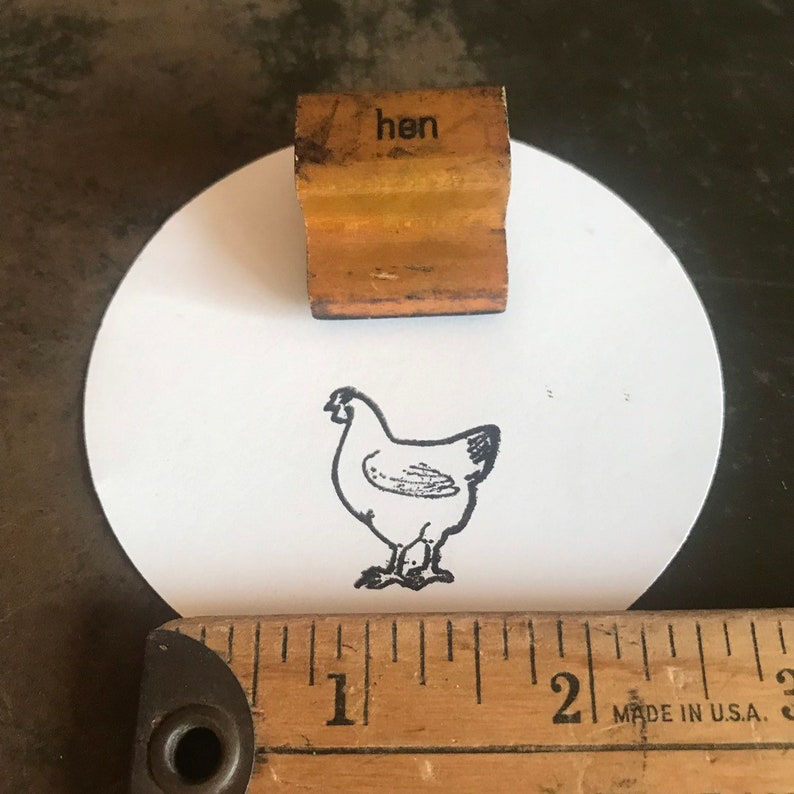 Vintage Hen Stamp, Spring Crafts And DIY Supplies, Rubber Mounted On Wood Farm Animals Stampers image 6