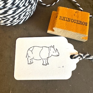 Vintage Nashorn Stempel, Geschenk für Safari Reisende, Holz- & Stempelgummi für DIY Zoo Parties und Geschenkverpackung