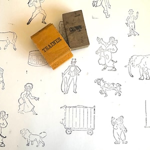 Sellos de animales de circo antiguos y sellos con temática de circo para fiestas temáticas de circo, diarios, decoración de sobres