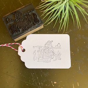 Vintage Peter Rabbit Stamp Carrying Basket In Field, Wood & Rubber Stamps For Bullet Journaling And Crafts, Easter Basket Stuffer