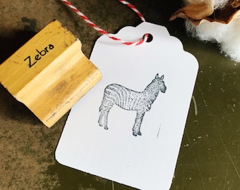 Vintage Zebra Stamp, Gift For Safari Lover, Wood & Rubber Stamp For DIY Zoo Parties And Gift Tags
