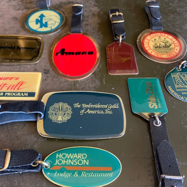 Vintage Luggage Tags, Old Advertising For Hotels, Motels & Airlines, Brass Tags With Leather Straps, Essex Nautilus North Mainstay America