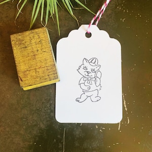 Vintage kat met strik en hoed Cartoonstempel, postzegels voor de lol DIY Cartoon kaarten en knutselen voor kinderen