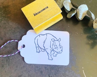 Vintage Rhinoceros Stamp, Gift For Safari Traveler, Wood & Rubber Stamps For DIY Zoo Parties And Gift Wrap