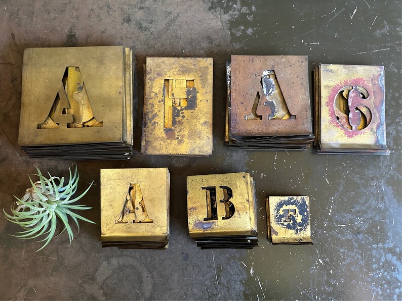 Antique Brass Letter Stencils, Vintage Farmhouse Decor, Available In 7 Sizes, Pick Your Letters & Mix And Match image 5