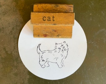 Vintage Fluffy Cat Stamp, Old Rubber Stamps For Junk Journals & Planners, Gift For Cat Lover