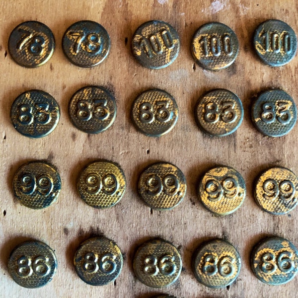 5 Vintage Brass Number Thumb Tacks Set, Vintage Industrial Home Office, Metal Numbered Tacks For Bulletin Boards