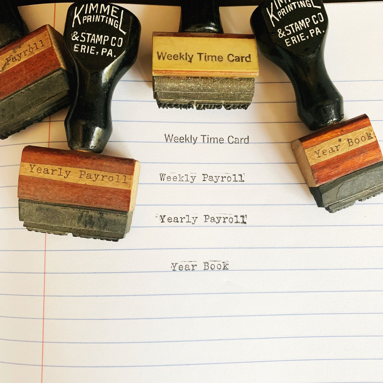 Vintage Office Rubber Stamps Payroll Wood Stamps Weekly Time Etsy
