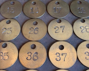 Customizable 1&quot; & 1.5&quot; Vintage Brass Key Tags, Key Fob For Keychain Or Jewlery, One Inch Diameter Hole Punched, Vintage Tool Check Labels