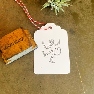 Vintage Cute Dancing Monkey In A Hat Stamp, Wood & Rubber Stamping Designs For Crafting, DIY Circus Theme Cards And Tags