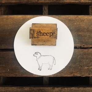 Timbro vintage in legno a forma di pecora per amanti degli animali da fattoria, regali e accessori per il relax e la cura di sé