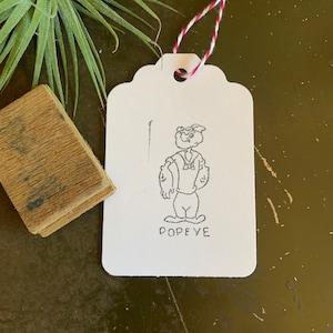 Timbro vintage di Braccio di Ferro, timbri in legno e gomma per divertenti confezioni regalo fai da te a tema fumetti, vecchi cimeli dei cartoni animati