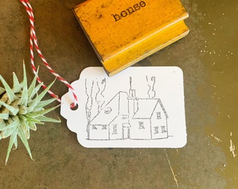 Large Vintage Cozy House Stamp With Chimney Smoke, Rubber Stamp Collection, Unique New Homeowner Gift