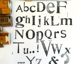 Vintage Eclectic Alphabet Rubber Stamp Set, A Through Z Uppercase & Lowercase Letter Mixed Sets, Gift For Creative Person