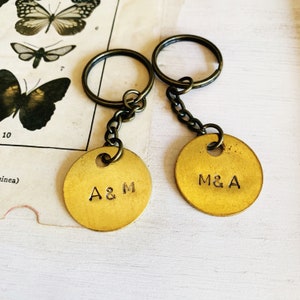 Customized Stamped Key Chain For Couples Or Best Friends, Vintage Brass Key Tag, Unique Gift For Spouse Or Bestie