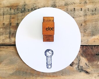 Sello de goma con forma de reloj vintage, montado en madera, para manualidades