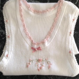 Baby Girl  hand embroidered singlet/vest in grub rose stitch