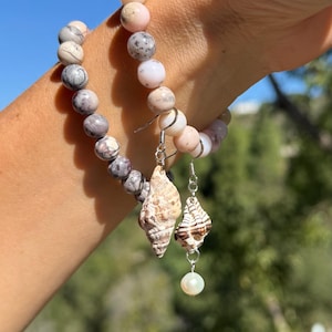 Handmade Asymmetric Seashell and Pearl Earrings Pacific Ocean Collection