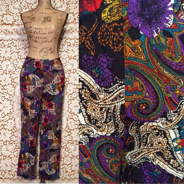 Paisley High Waisted Capri Pants Hippie Boho Pants Vintage Pants Festival Wear Psychedelic Print Pants >> Mixed Print Pants <<